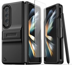 VRS Design Quick Stand Modern Pro for Samsung Galaxy Z Fold 4 Case Cover with Kickstand/Cover Screen Protector and S Pen Holder - Matte Black (S-Pen NOT included)