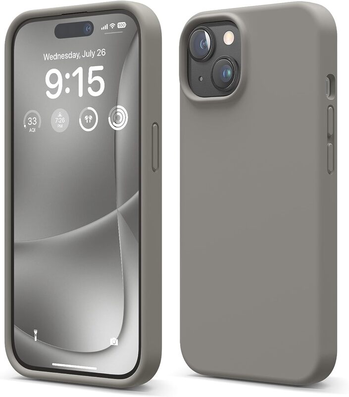 Elago Liquid Silicone for iPhone 15 Plus Case Cover Full Body Protection, Shockproof, Slim, Anti-Scratch Soft Microfiber Lining - Medium Gray