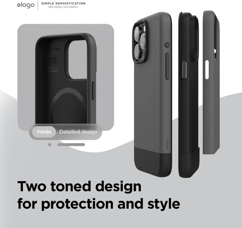 Elago Glide Magnetic for iPhone 15 Pro Case Cover Magsafe Compatible Slim Shockproof Full Body Protection - Dark Gray & Black