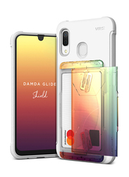 VRS Design Samsung Galaxy A30 Damda Glide Shield Semi Automatic Card Wallet Mobile Phone Case Cover, White/Orange/Purple