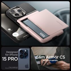 Spigen Slim Armor CS for iPhone 15 Pro case cover with Card holder slot - Rose Gold