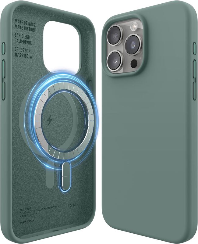 Elago Magnetic Liquid Silicone for iPhone 15 Pro MAX Case Cover Compatible with MagSafe Shockproof - Midnight Green