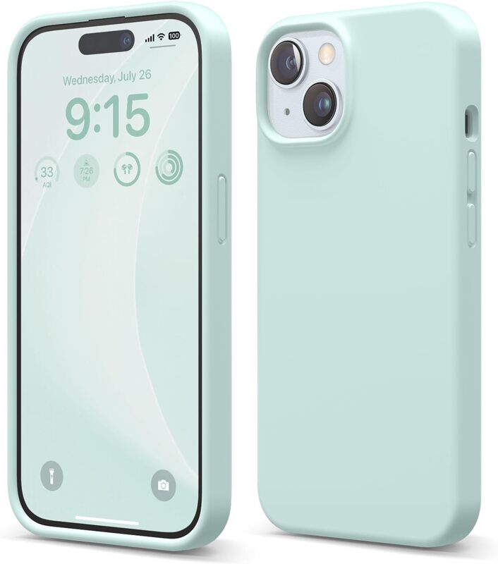 Elago Liquid Silicone for iPhone 15 Case Cover Full Body Protection, Shockproof, Slim, Anti-Scratch Soft Microfiber Lining - Mint