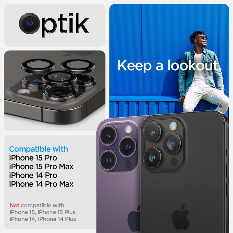 Spigen Glastr Ez Fit Optik PRO Camera Lens Screen Protector iPhone 15 Pro MAX and iPhone 15 PRO / iPhone 14 Pro Max/iPhone 14 Pro - Black (2 Pack)