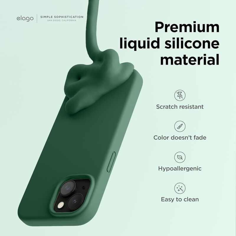 Elago Liquid Silicone for iPhone 15 Case Cover Full Body Protection, Shockproof, Slim, Anti-Scratch Soft Microfiber Lining - Alpine Green