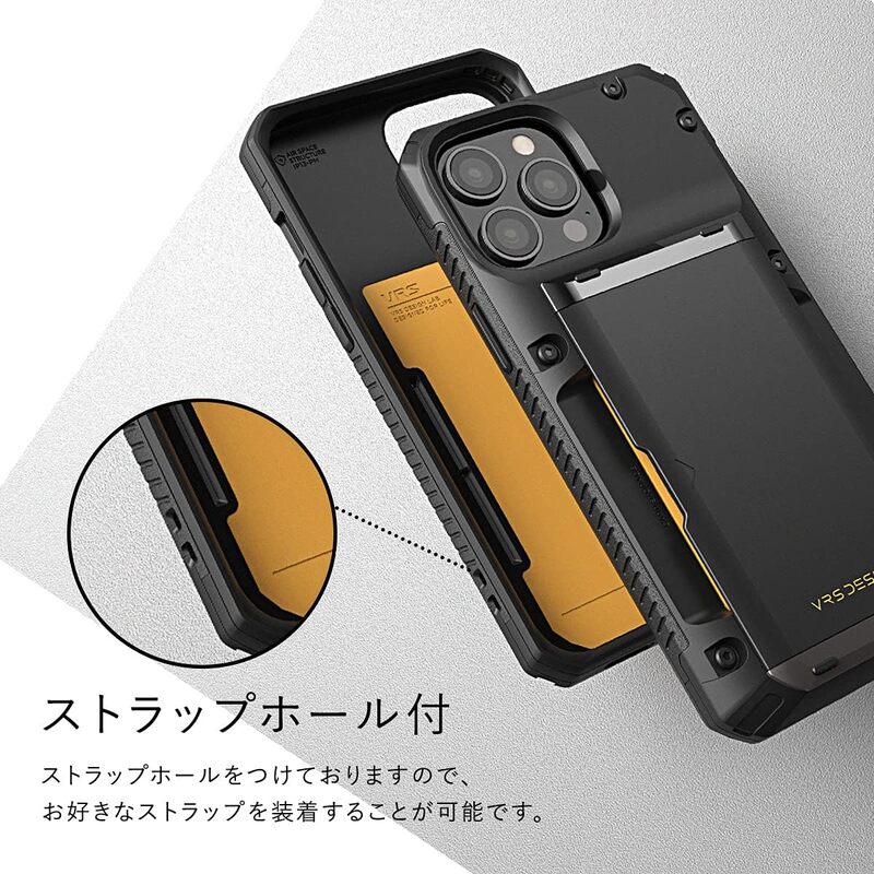 VRS Design Damda Glide PRO iPhone 13 PRO case cover wallet (Semi Automatic) slider Credit card holder Slot (3-4 cards) - Black Groove