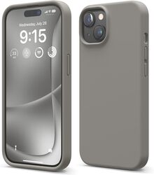 Elago Liquid Silicone for iPhone 15 Case Cover Full Body Protection, Shockproof, Slim, Anti-Scratch Soft Microfiber Lining - Medium Gray