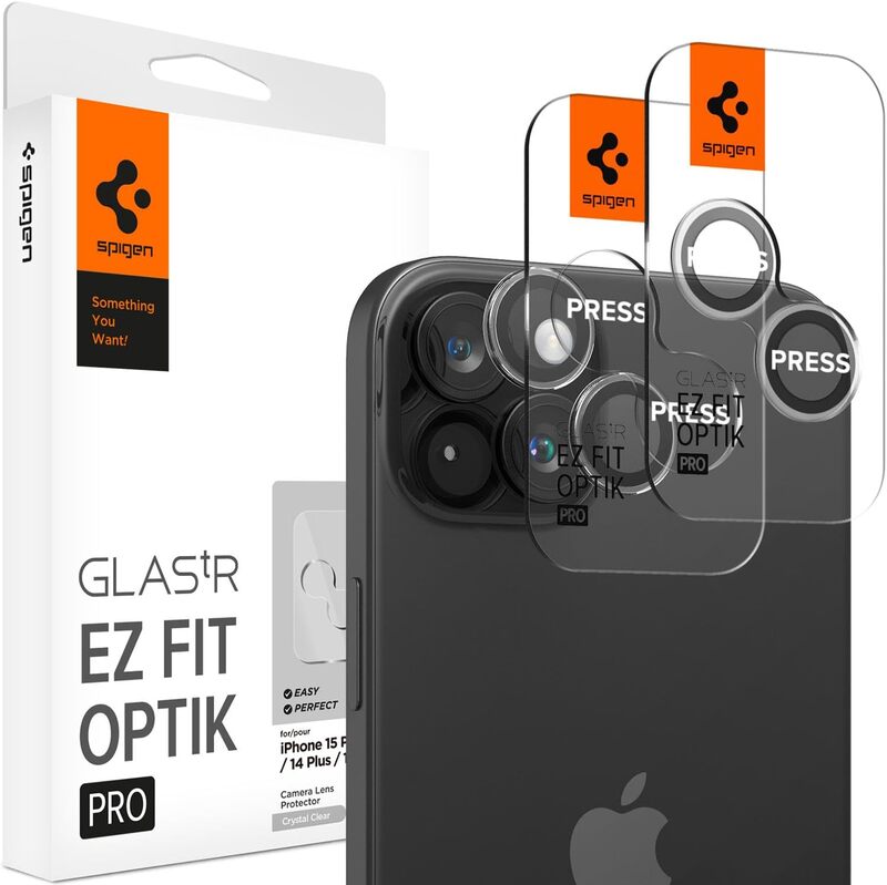 Spigen Glastr Ez Fit Optik PRO Camera Lens Screen Protector (2 Pack) for iPhone 15 Plus and iPhone 15 / iPhone 14 Plus/iPhone 14 - Crystal Clear