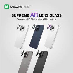 Amazing Thing iPhone 15 Pro and iPhone 15 Pro MAX Camera Lens Protector Supreme Tempered Glass Aluminum AR Lens Defender - Grey
