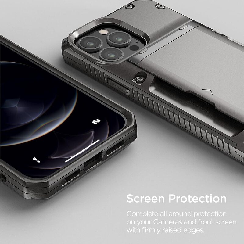 VRS Design Damda Glide PRO iPhone 13 Pro MAX case cover wallet (Semi Automatic) slider Credit card holder Slot (3-4 cards) - Metal Black