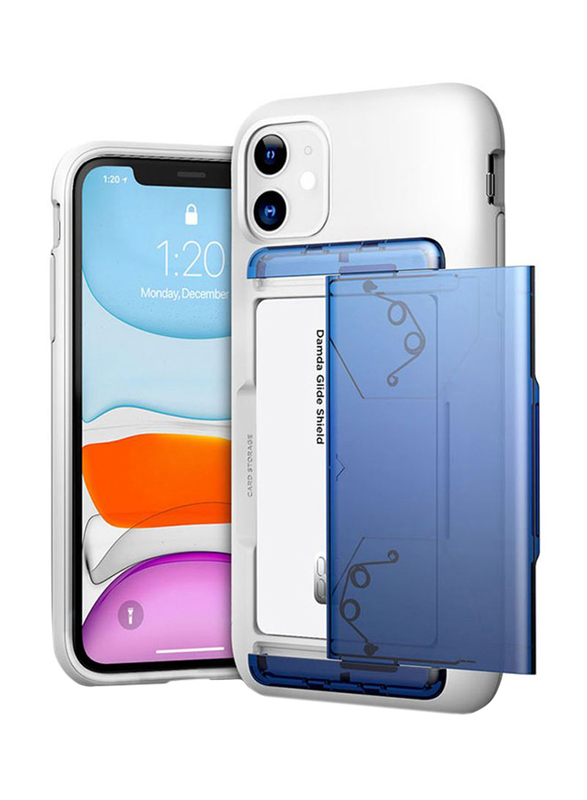 Vrs Design Apple iPhone 11 Damda Glide Shield Semi Automatic Card Wallet Mobile Phone Case Cover, Blue Black