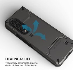 VRS Design Hard Drop Pro (Heat Dispersion Vents) for Samsung Galaxy Z Fold 3 5G Case Cover - Metal Black (Dark Silver)