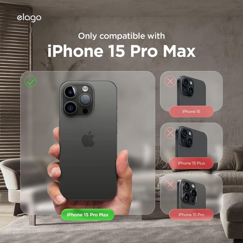 Elago Magnetic Leather Case for iPhone 15 Pro MAX Compatible with MagSafe, Vegan Leather, Shockproof, Water-Resistant - Black