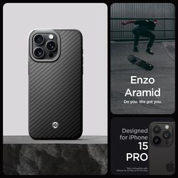 Spigen iPhone 15 Pro case cover Enzo Aramid Fiber MagFit MagSafe compatible - Matte Black