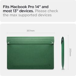 Spigen Laptop Sleeve Valentinus 13 14 inch, compatible with MacBook Pro, Built in Magnetic Flap, Leather Laptop Case, Laptop Pouch Bag - Jeju Green