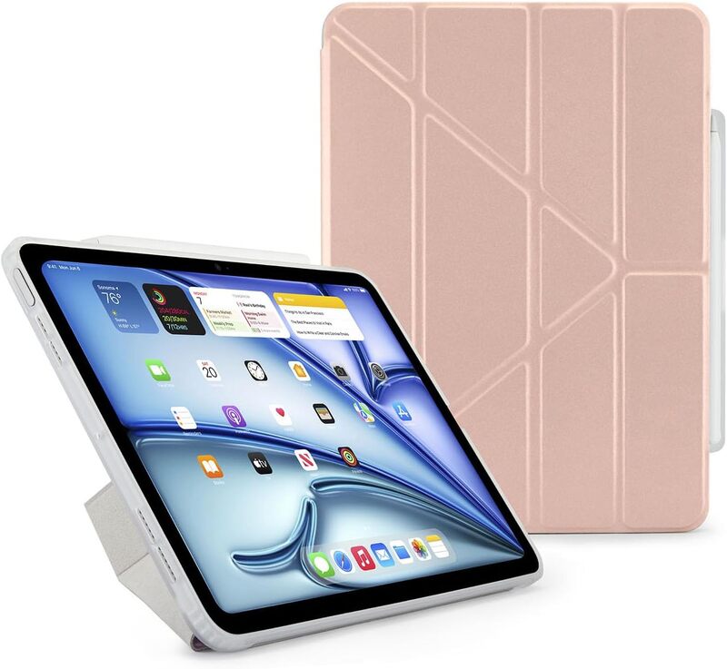 Pipetto Origami No3 Pencil Case for Apple iPad AIR 13 inch case (2024) M2 Smart Cover with 5 in 1 stand - Metallic Pink