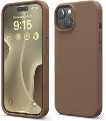 Elago Liquid Silicone for iPhone 15 Case Cover Full Body Protection, Shockproof, Slim, Anti-Scratch Soft Microfiber Lining - Brown