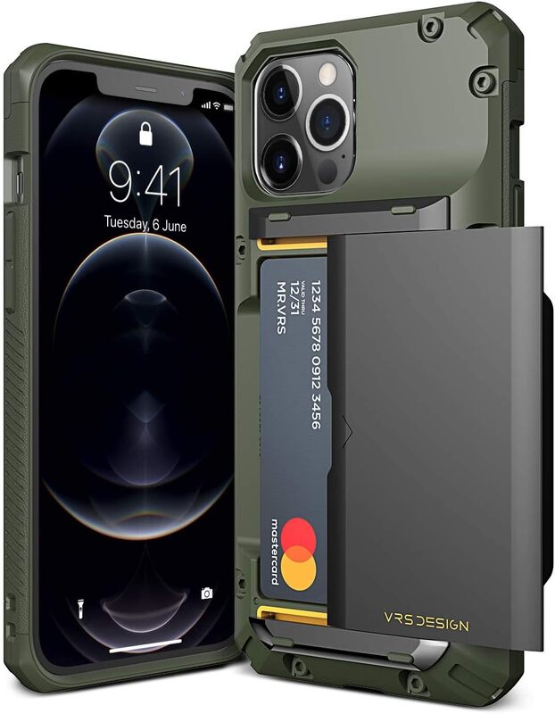 VRS Design Damda Glide PRO iPhone 12 Pro MAX case cover wallet (Semi Automatic) slider Credit card holder Slot (3-4 cards) - Green