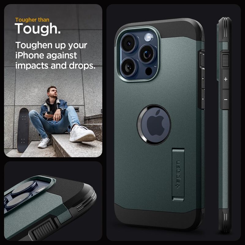 Spigen Tough Armor MagFit for iPhone 15 Pro Max case cover compatible with MagSafe - Abyss Green