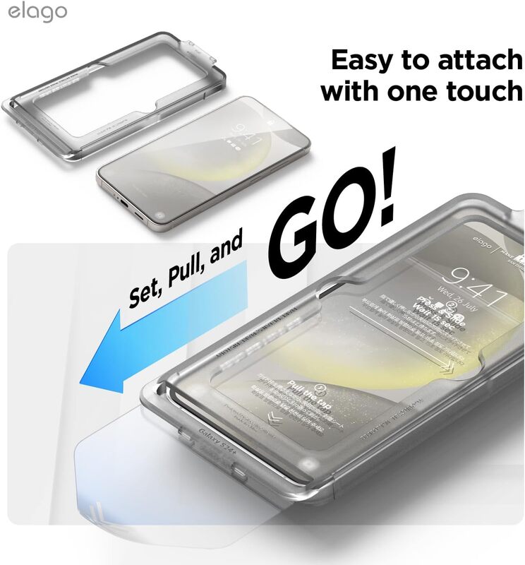 elago Samsung Galaxy S24 PLUS Screen Protector Tempered Glass 9H Shatter Proof Crystal Clear with Pull-N-Go easy Install Tray
