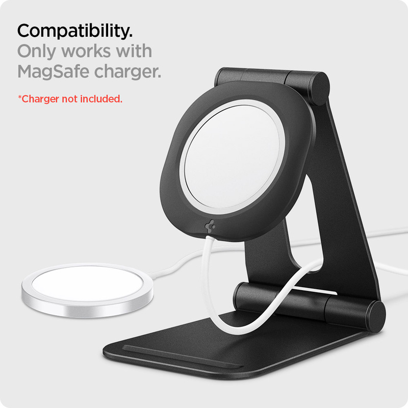 Spigen Apple iPhone 12/12 Mini/12 Pro/12 Pro Max MagSafe Charger Pad Stand Aluminum Adjustable Phone Stand Mag Fit S (Magsafe Charger NOT Included), Black