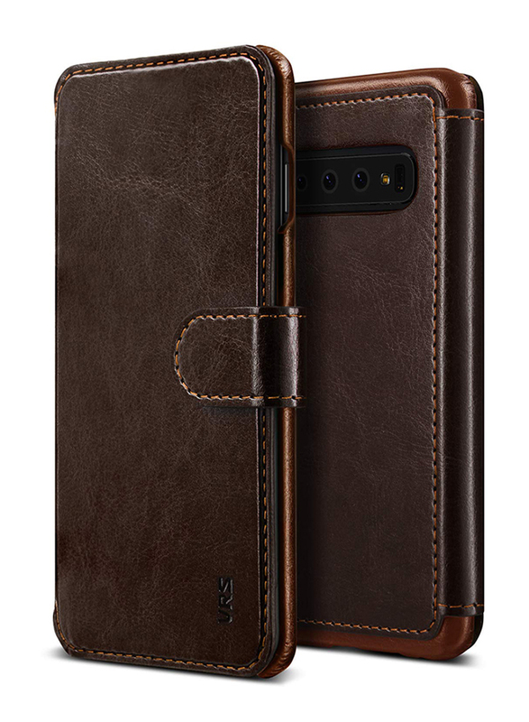 VRS Design Samsung Galaxy S10 Layered Dandy Wallet Mobile Phone Flip Case Cover, Dark Brown