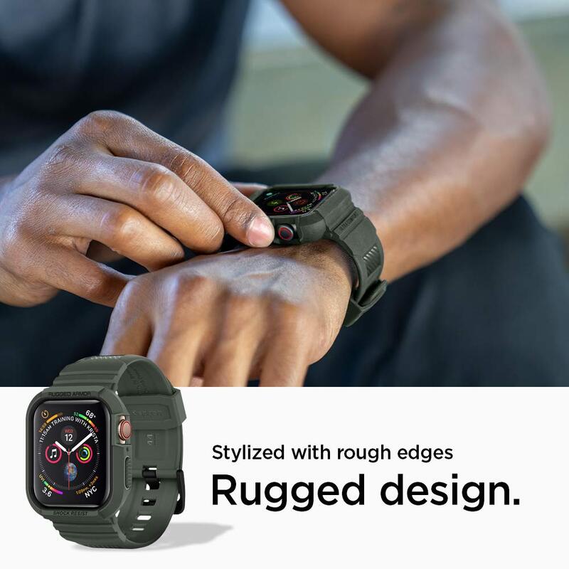 Spigen Rugged Armor Pro Watch Cover Case for Apple Watch 44mm Series 5/4, with Watch Band, Military Green