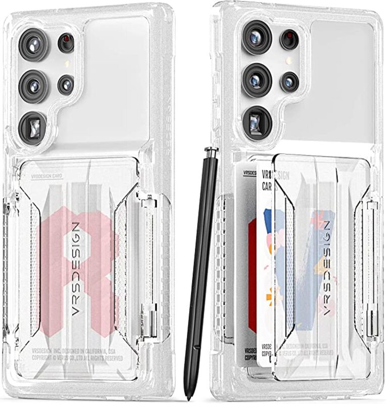 VRS Design Neo Flip Active for Samsung Galaxy S23 Ultra Case Cover Wallet (Semi Automatic Snap door) Credit Card Holder Slot (2 Cards) - White Crystal