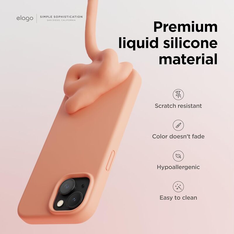 Elago Liquid Silicone for iPhone 15 Case Cover Full Body Protection, Shockproof, Slim, Anti-Scratch Soft Microfiber Lining - Salmon