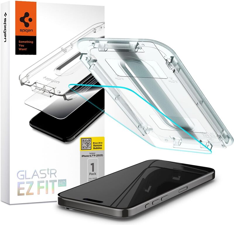 Spigen Glastr Ez Fit for iPhone 15 Pro MAX Screen Protector Premium Tempered Glass - Case Friendly with Sensor Protection (1 Pack)