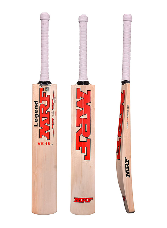 MRF Size-5 EW Legend VK 18 1.0 Junior Cricket Bat, Beige/Red