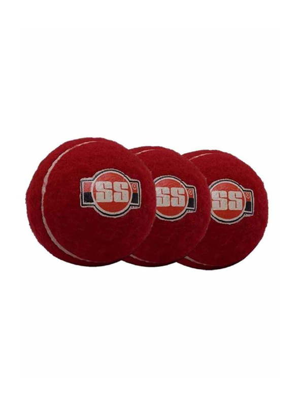 SS 3-Piece Soft Pro Tennis Cricket Ball, Red