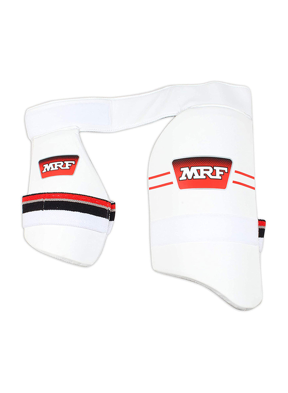 MRF Genius Dual Thigh Guard, White/Red