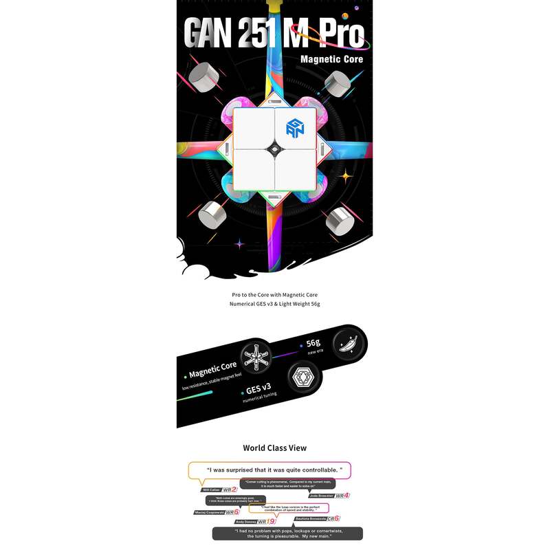 GAN 251 M Pro 2x2 Magnetic Speedcube Stickerless