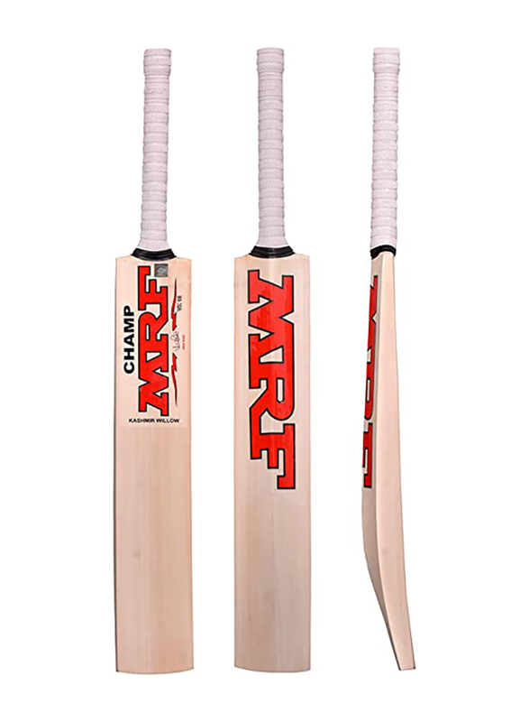 MRF Size-6 Champ Kashmir Willow Cricket Bat, Beige/Red