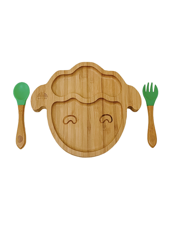 

Mama's Love Lamb Bamboo Plate with Green Spoon & Fork