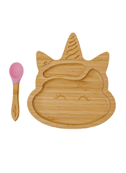 Mama's Love Magical Unicorn Bamboo Suction Plate with Pink Spoon