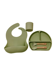 Mama's Love Silicone Non-Spill Divided Food Dinner Sets, 5 Piece, Olive