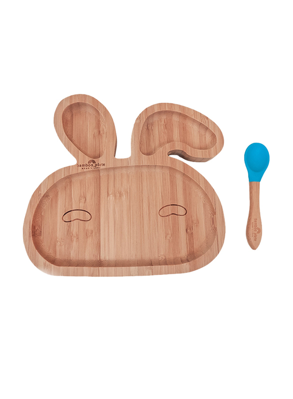 Mama's Love Bunny Bamboo Plate with Blue Spoon