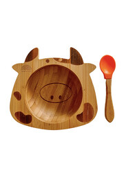 Mama's Love Cow Bamboo Baby Bowl with Orange Spoon