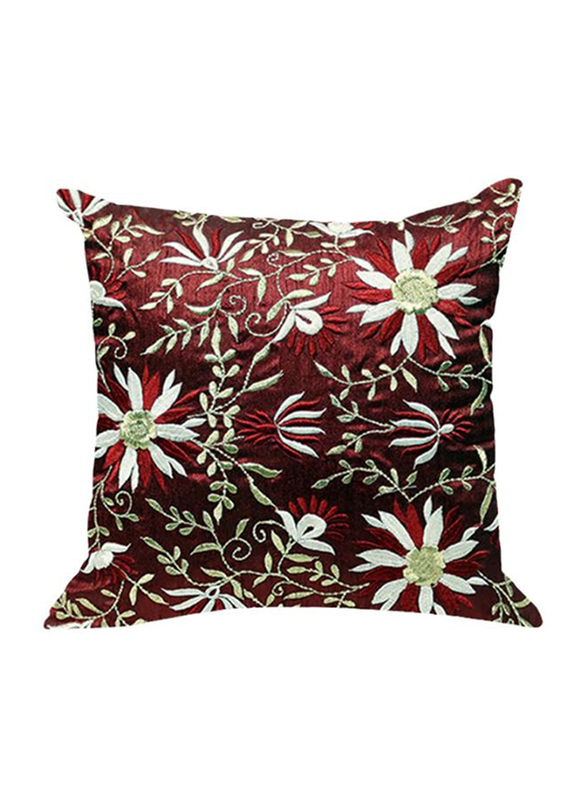 OraOnline Sunflower Maroon Decorative Cushion/Pillow, 40x40 cm