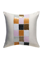 OraOnline Check Off White Decorative Cushion/Pillow, 40x40 cm
