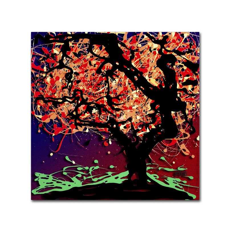 Fall Red Tree Artwork by Roderick Stevens, 24 x 24" Canvas Wall Art