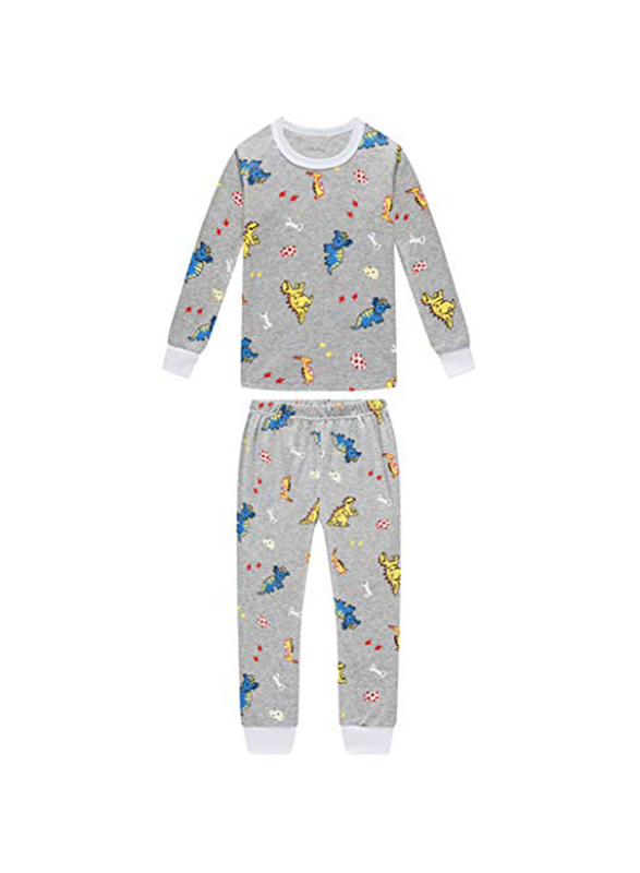 Dinosaur Long Sleeve Cotton Dinosaur Boys Pyjama/Sleepwear Set, 4 Pieces, Size 6, Grey/Black