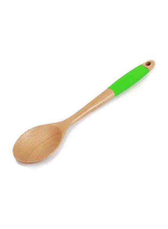 Chef Craft 14-inch Wooden Premium Silicone Handle Spoon, 21996, Green/Brown