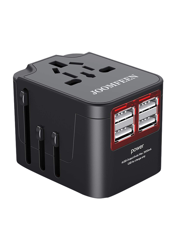 Joomfeen US/EU/AU/UK/EU Plug Wall Charger, 4 USB Charging Ports, Black