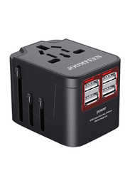 Joomfeen US/EU/AU/UK/EU Plug Wall Charger, 4 USB Charging Ports, Black