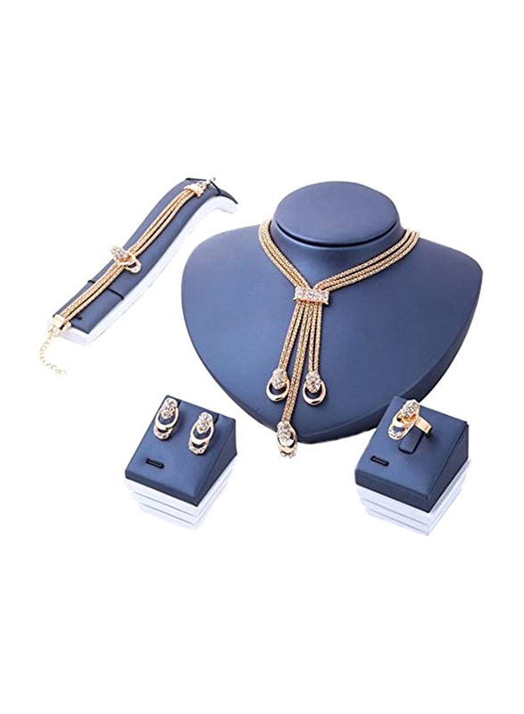 Phocksin 5-Pieces Gold Plated Jewelry Sets for Women, with Necklace Bracelet Earrings and Ring Set for Valentine's Day, Gold