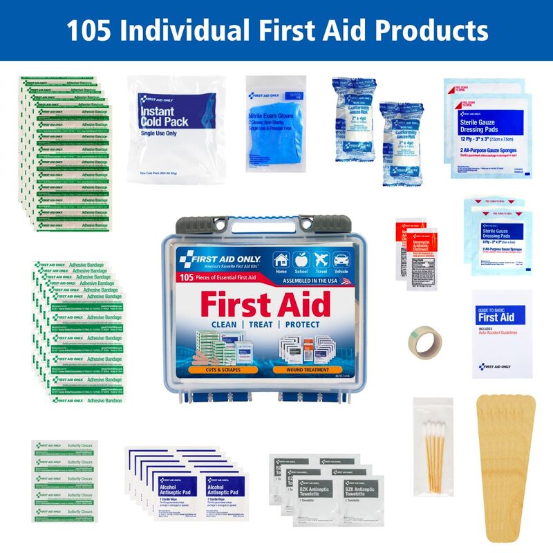 First Aid Only On-The-Go Emergency First Aid Kit for Home, Work, and Travel, 105 Pieces-Expiry-11/17/2024