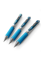 Pentel 3-Piece EnerGel Retractable Liquid Gel Ink Pen, 0.7mm, Light Blue